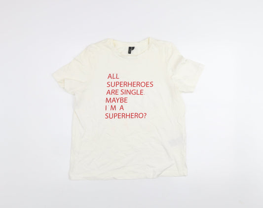 Vero Moda Women’s White Graphic T-Shirt Small Superhero Print Cotton Tee