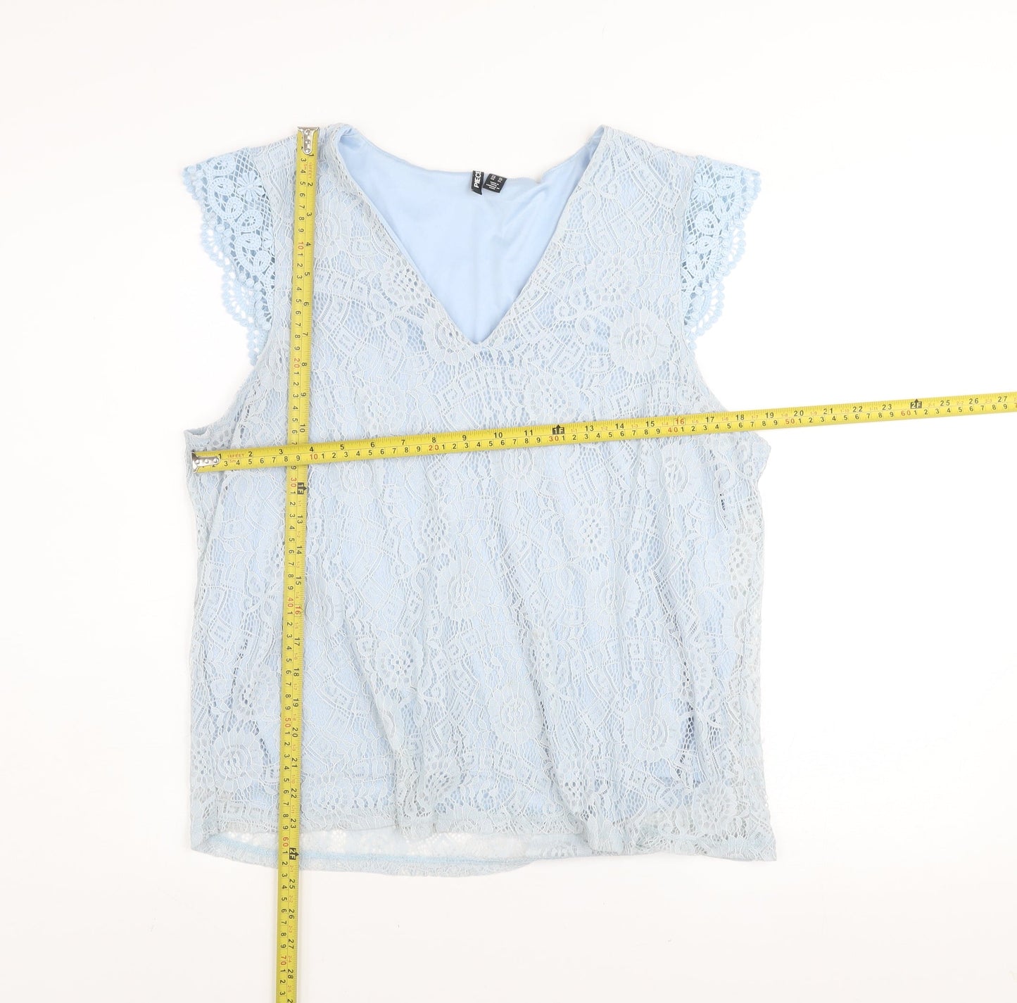 Pieces Women Blue Lace V-Neck Sleeveless Blouse Size 16