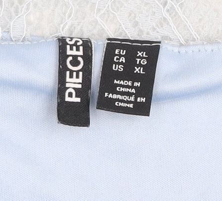 Pieces Women Blue Lace V-Neck Sleeveless Blouse Size 16