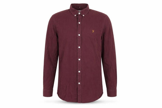 Farah Men's Burgundy Slim Fit Button-Up Cotton Long Sleeve Shirt M