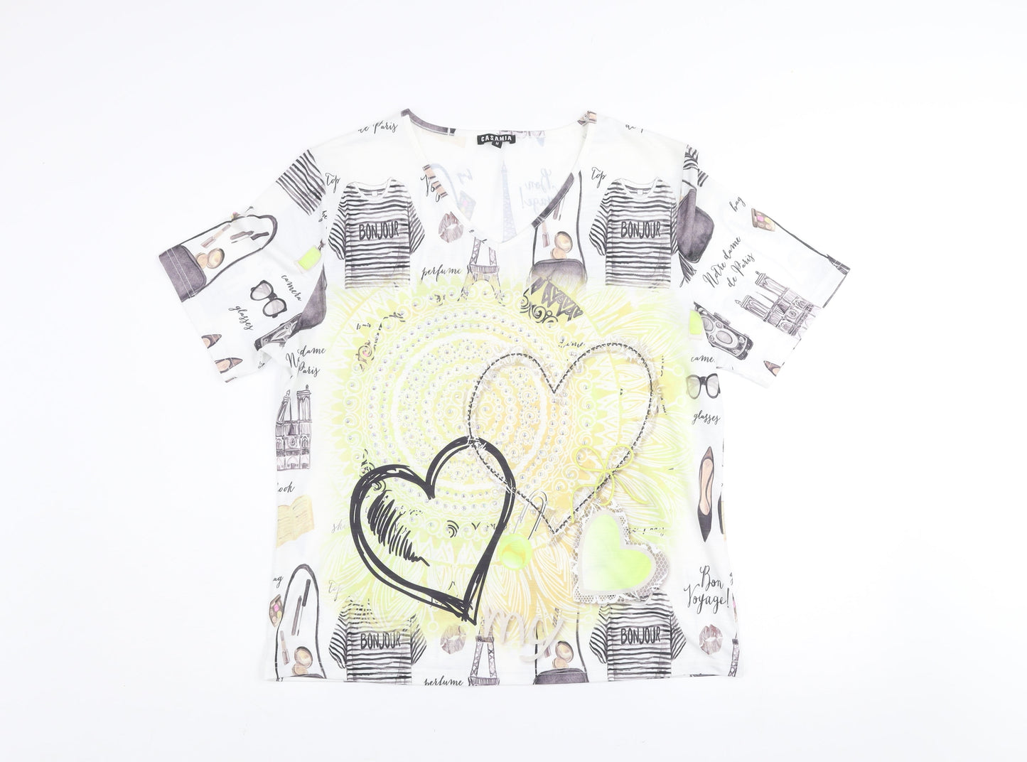 Casamia Womens Multicoloured Paris Print V-Neck T-Shirt Size M