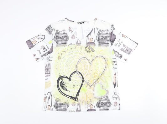 Casamia Womens Multicoloured Paris Print V-Neck T-Shirt Size M