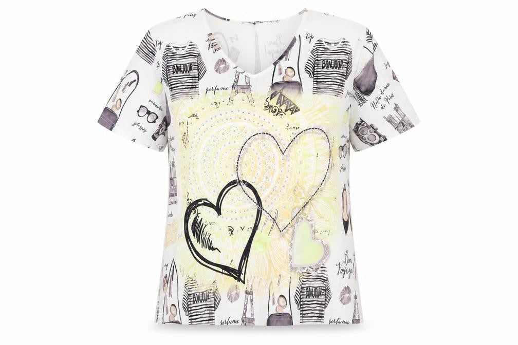 Casamia Womens Multicoloured Paris Print V-Neck T-Shirt Size M