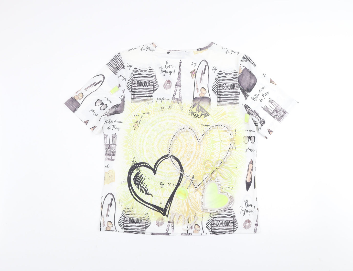 Casamia Womens Multicoloured Paris Print V-Neck T-Shirt Size M