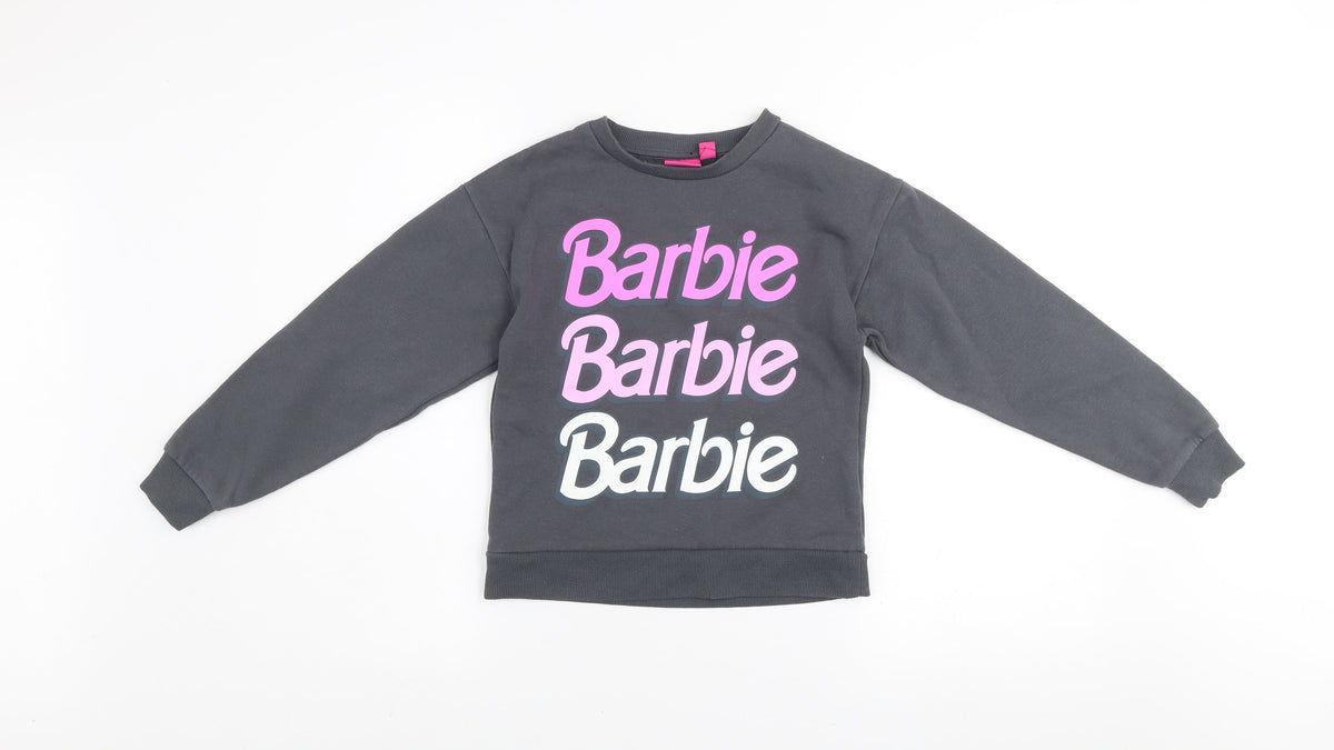 Barbie Girls Black Cotton Blend Pullover Sweatshirt 8-9 Years Graphic Print