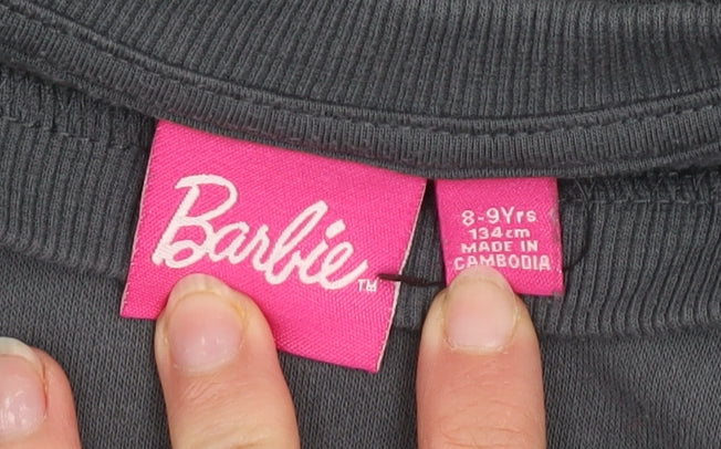 Barbie Girls Black Cotton Blend Pullover Sweatshirt 8-9 Years Graphic Print