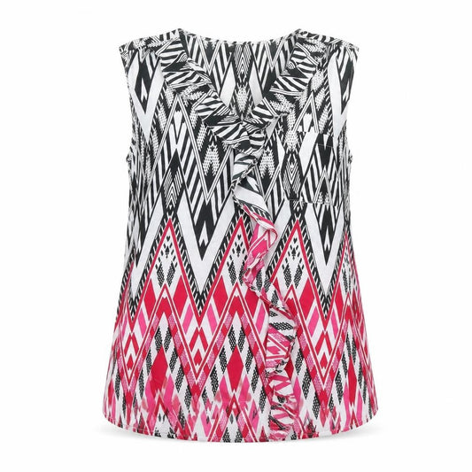 Mystify Women's Multicoloured Tribal Ruffle V-Neck Tunic Blouse Size 10
