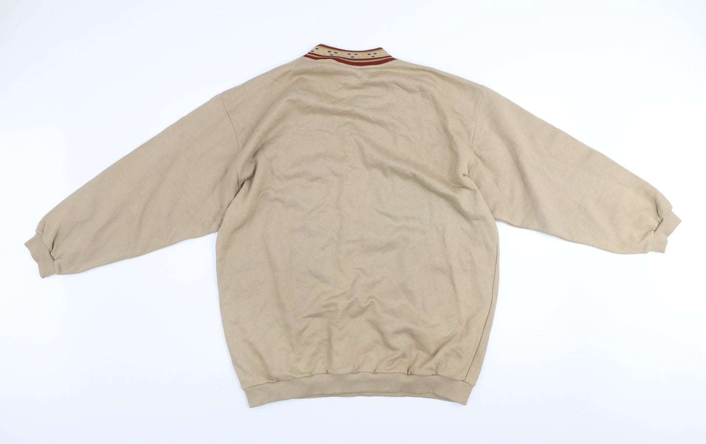 Pinstripe Men's Beige Cotton Embroidered Retro Sweatshirt One Size