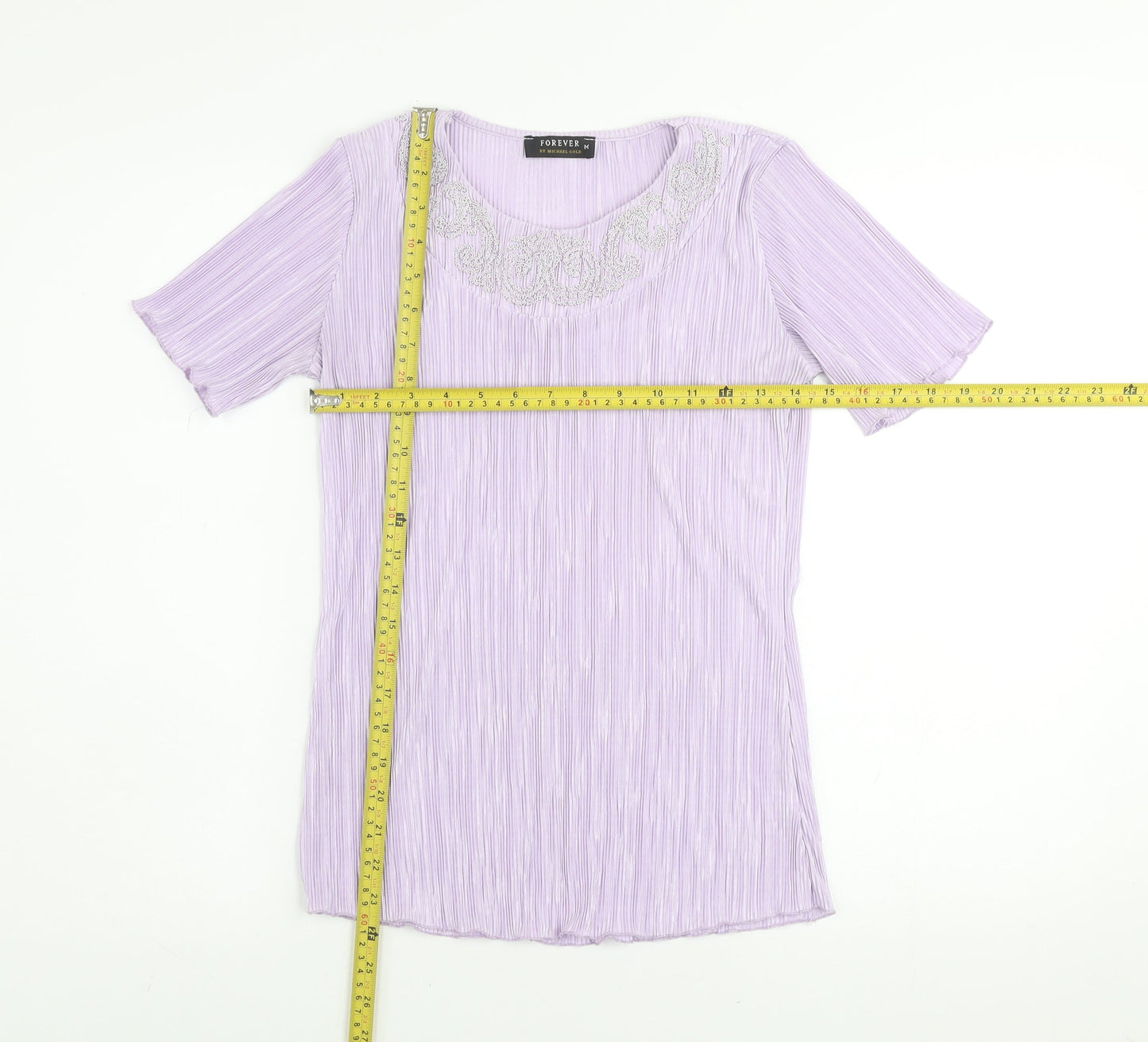 Forever by Michael Gold Women's Purple Pleated Short Sleeve Blouse M