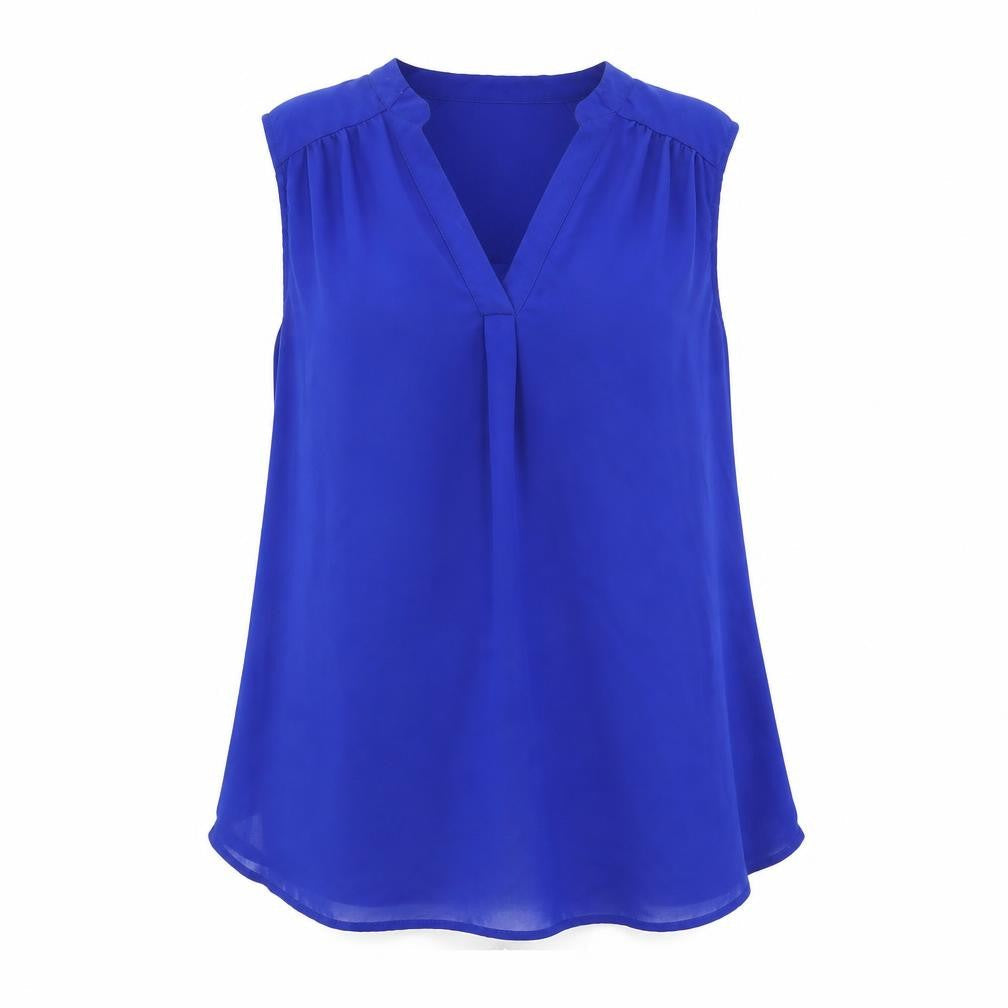 Pleione Women's Blue Sleeveless V-Neck Blouse Top XL