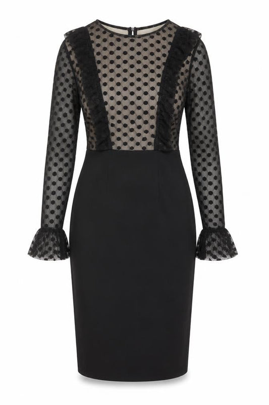 AX Paris Women Black Polka Dot Mesh Long Sleeve Bodycon Dress Size 12