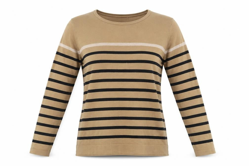 Punt Roma Women's Beige Striped Long Sleeve Pullover Jumper Size M