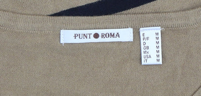 Punt Roma Women's Beige Striped Long Sleeve Pullover Jumper Size M