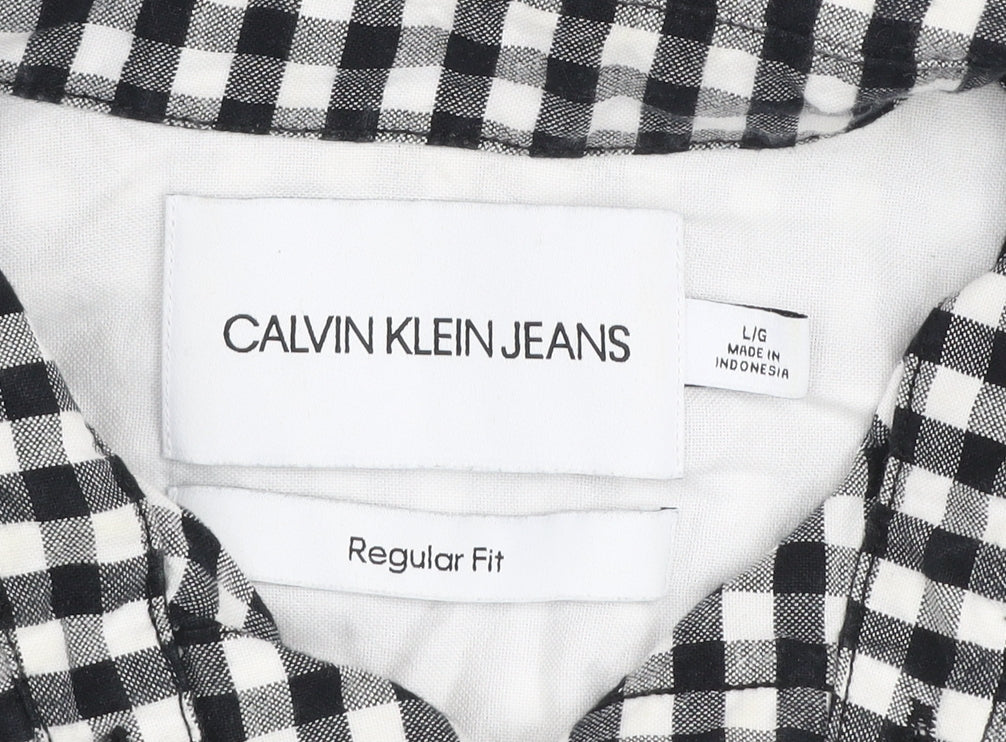 Calvin Klein Jeans Men's Black & White Check Short Sleeve Regular Fit Shirt Size L
