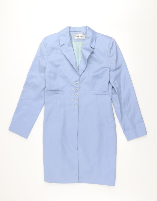 Régine Womens Blue Wool Long Overcoat Size 10 Classic Style