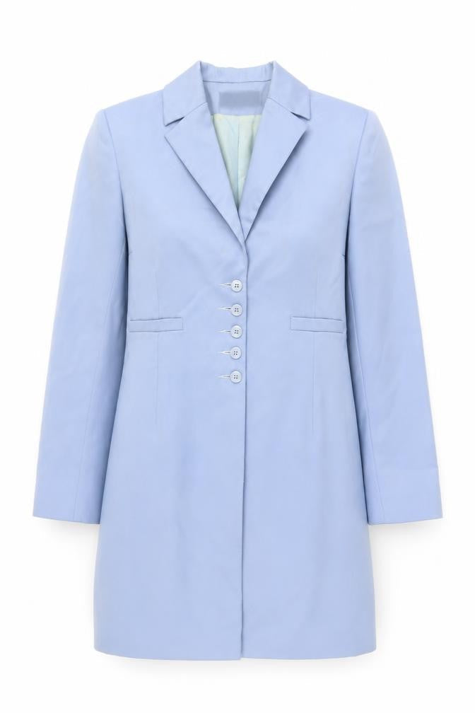 Régine Womens Blue Wool Long Overcoat Size 10 Classic Style