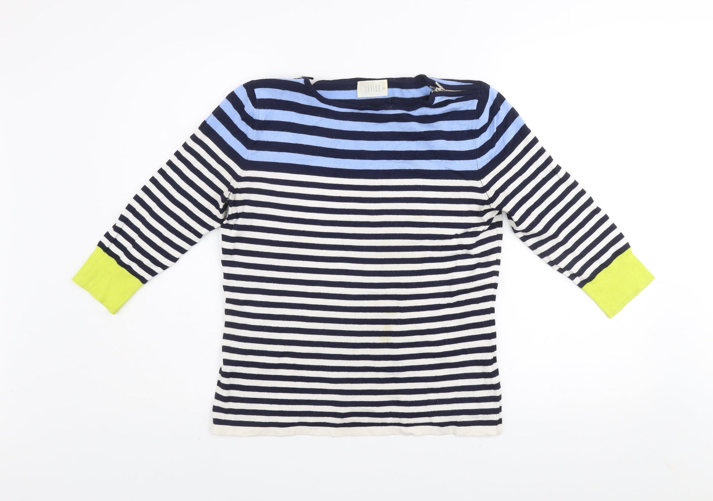 Savida Women’s Multicoloured Striped 3/4 Sleeve Boat Neck Pullover Jumper Size S