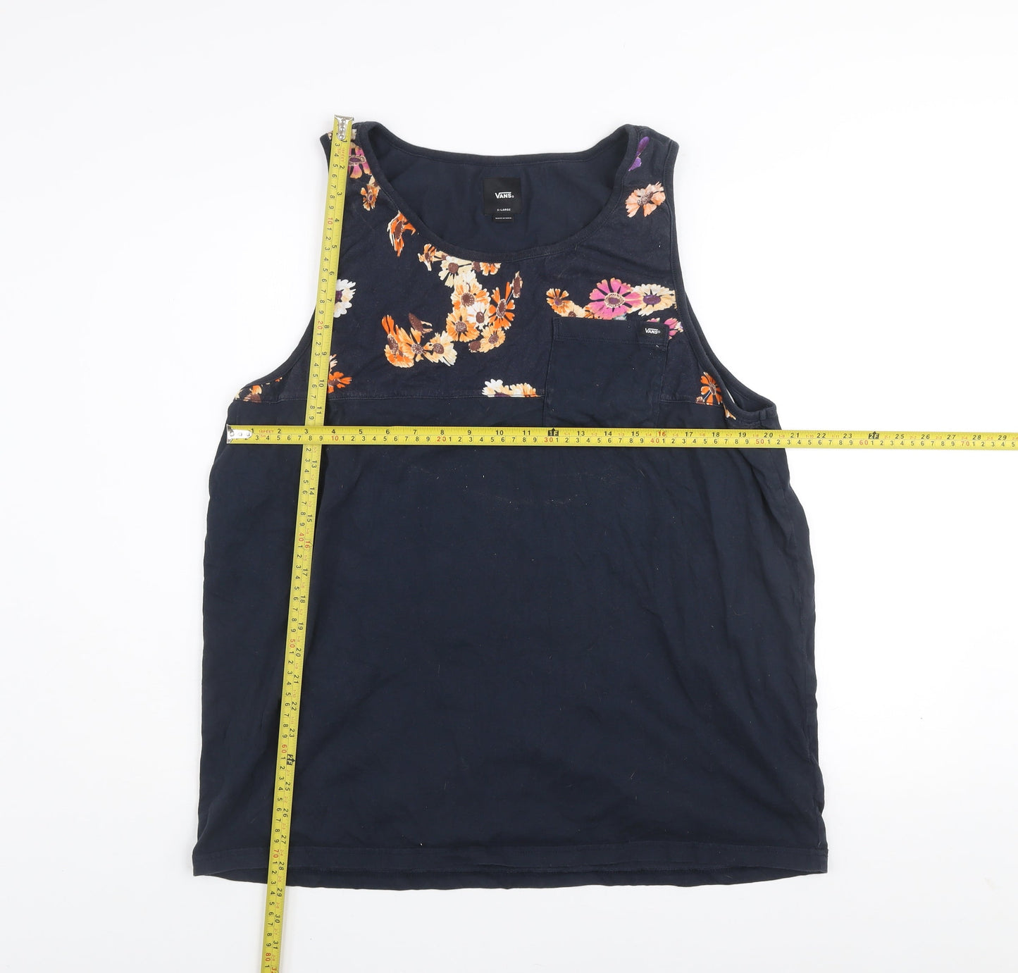 Vans Mens Navy Floral Sleeveless Cotton Tank Top XL