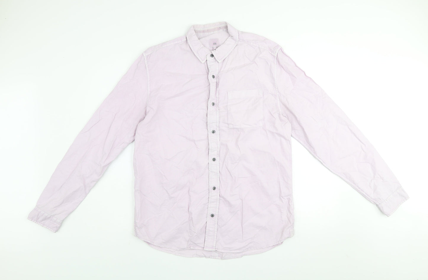 River Island Men's Pink Long Sleeve Cotton Button-Up Shirt Size L