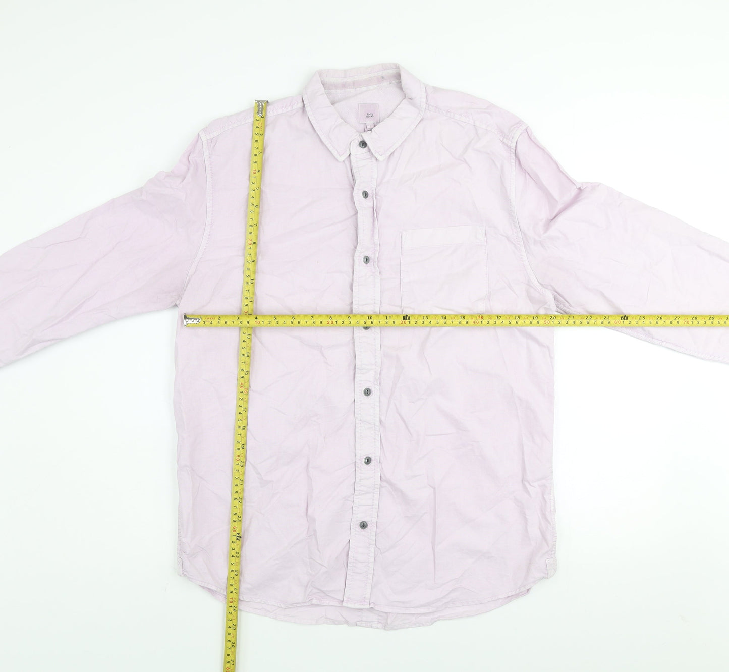 River Island Men's Pink Long Sleeve Cotton Button-Up Shirt Size L
