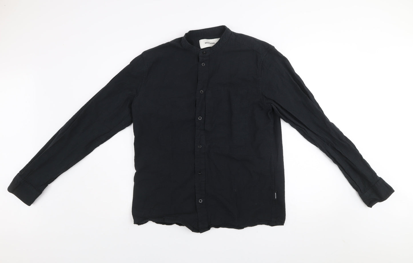 Dedicated Men's Black Organic Cotton Band Collar Long Sleeve Shirt Medium