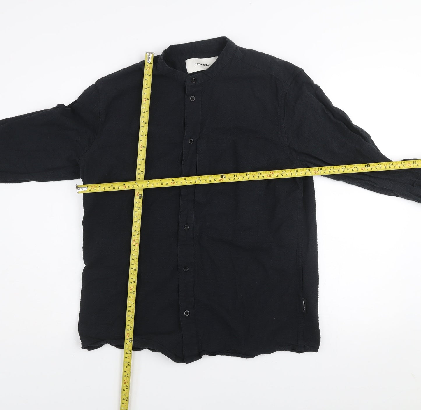 Dedicated Men's Black Organic Cotton Band Collar Long Sleeve Shirt Medium
