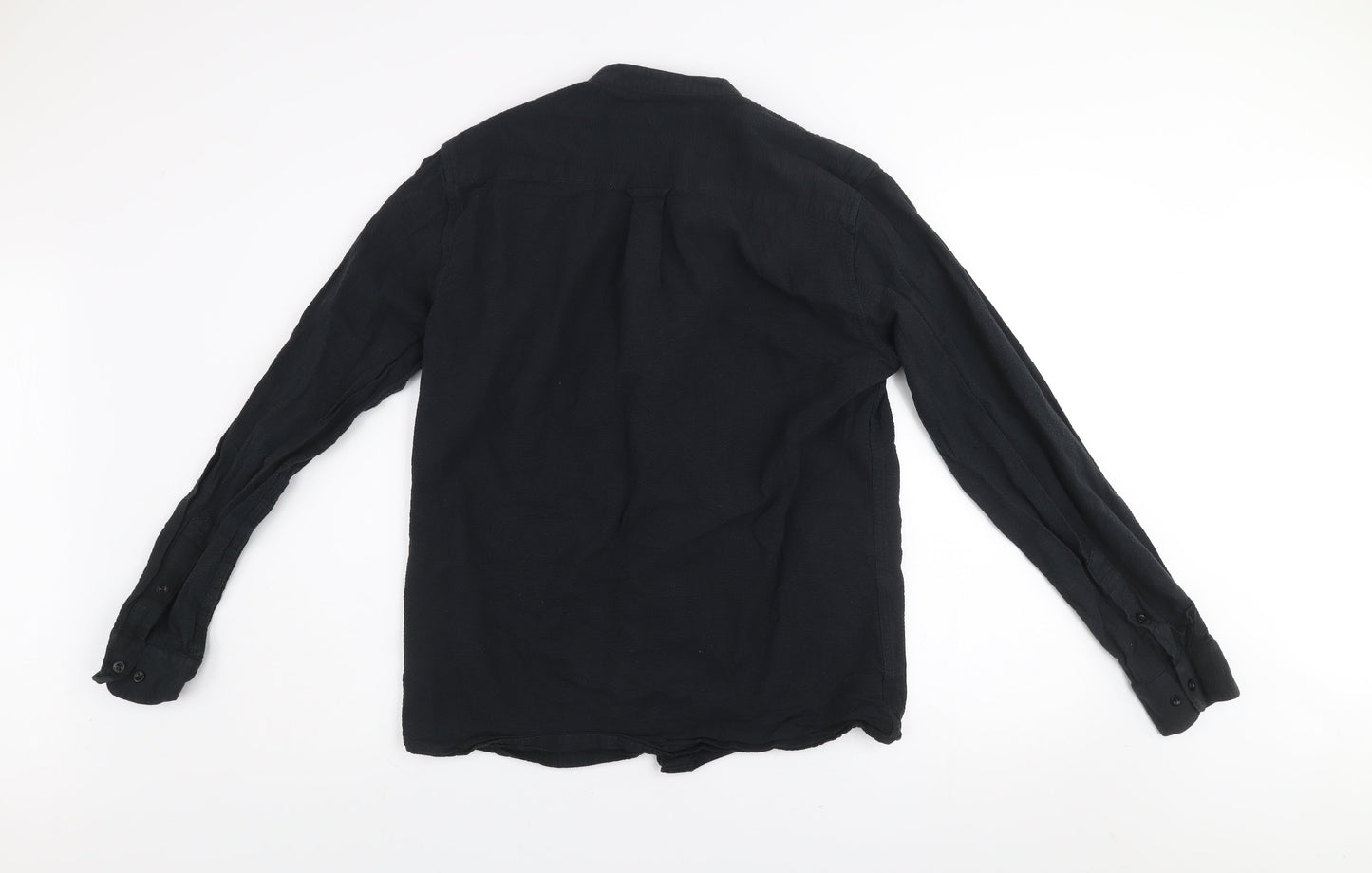 Dedicated Men's Black Organic Cotton Band Collar Long Sleeve Shirt Medium