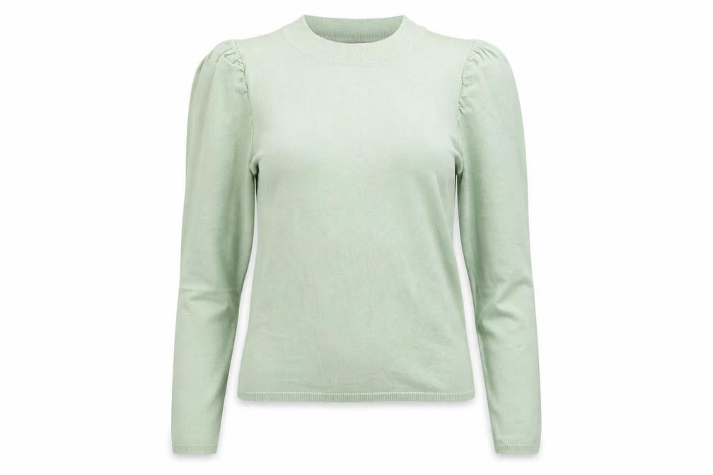 Stradivarius Women’s Green High Neck Puff Sleeve Knit Jumper Size 8