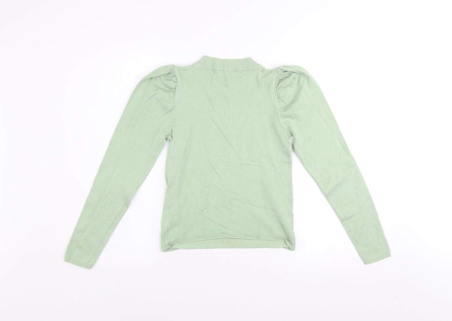 Stradivarius Women’s Green High Neck Puff Sleeve Knit Jumper Size 8