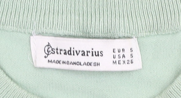 Stradivarius Women’s Green High Neck Puff Sleeve Knit Jumper Size 8