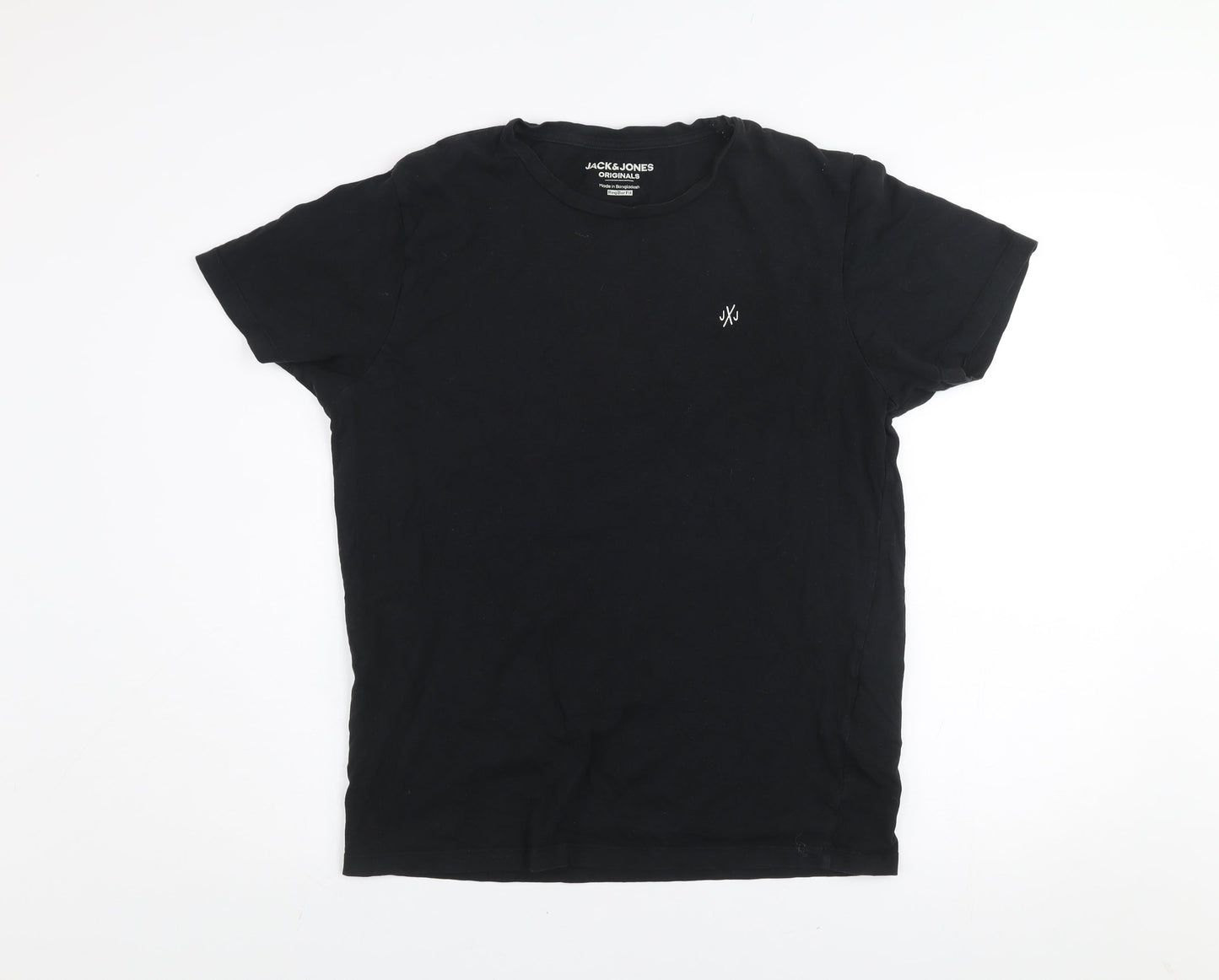 Jack & Jones Mens Black Regular Fit Cotton Crew Neck T-Shirt M