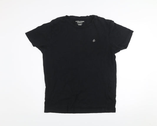 Jack & Jones Mens Black Regular Fit Cotton Crew Neck T-Shirt M