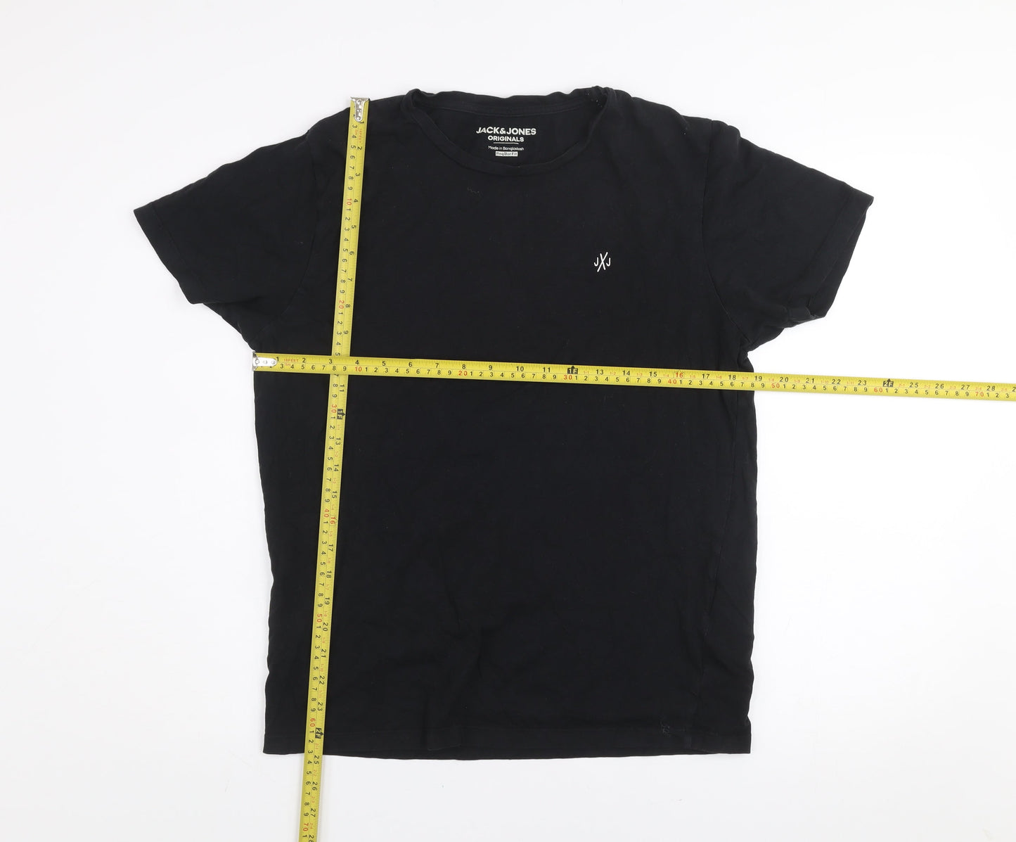 Jack & Jones Mens Black Regular Fit Cotton Crew Neck T-Shirt M