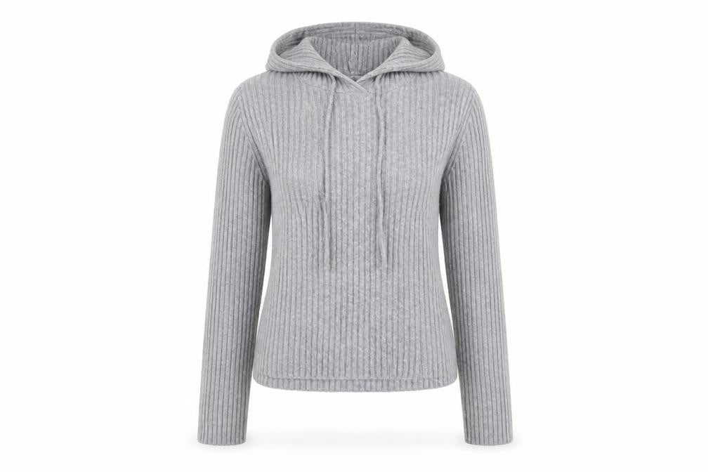 Stradivarius Womens Grey Ribbed Knit Pullover Hoodie Size S