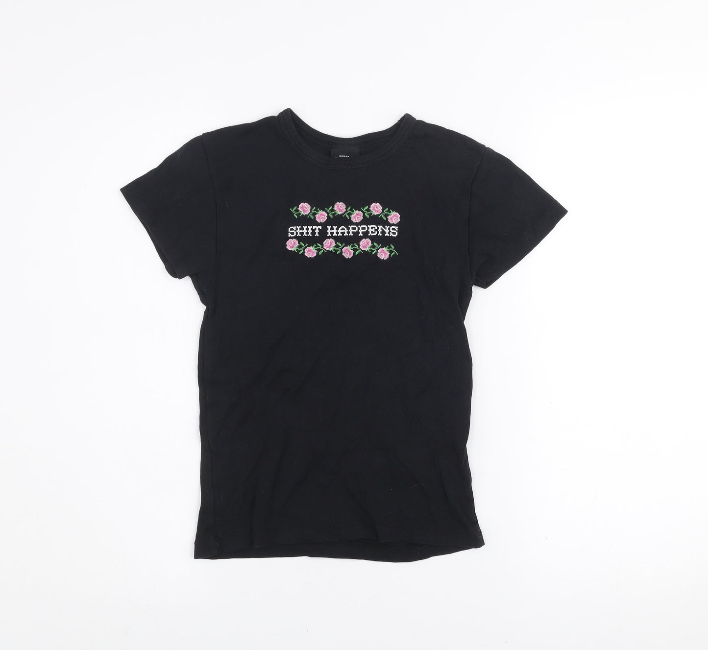 Urban Outfitters Womens Black S Embroidered Funny Cotton T-Shirt