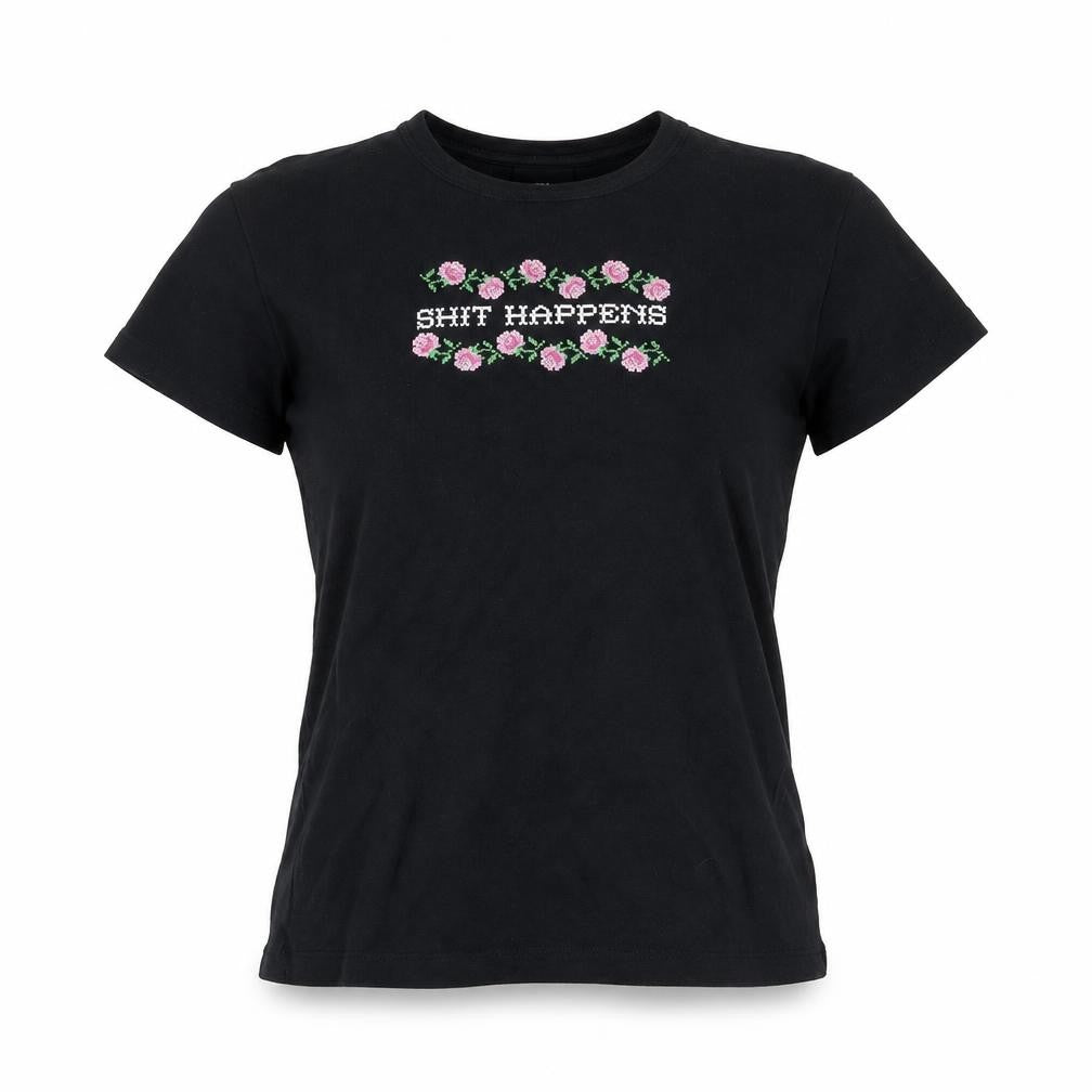 Urban Outfitters Womens Black S Embroidered Funny Cotton T-Shirt