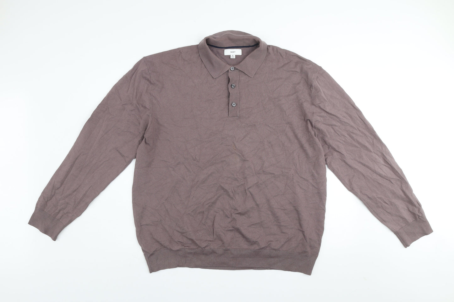 Next Men's Brown XL Long Sleeve Collared Knit Button-Up Top