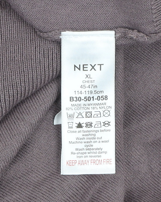 Next Men's Brown XL Long Sleeve Collared Knit Button-Up Top
