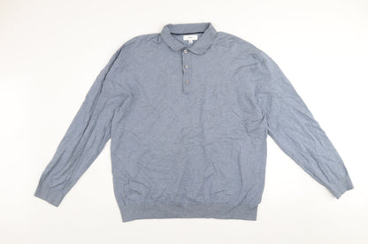 Next Men's Blue Collared Henley Cotton Blend Jumper XL