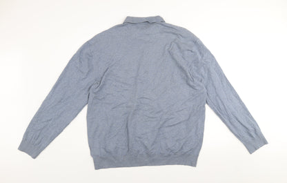 Next Men's Blue Collared Henley Cotton Blend Jumper XL