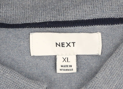 Next Men's Blue Collared Henley Cotton Blend Jumper XL
