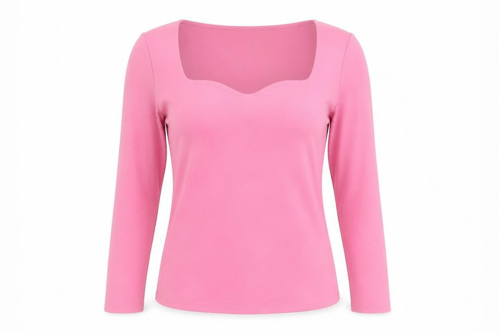H&M Women's Pink XL Long Sleeve Square Neck Stretch Top