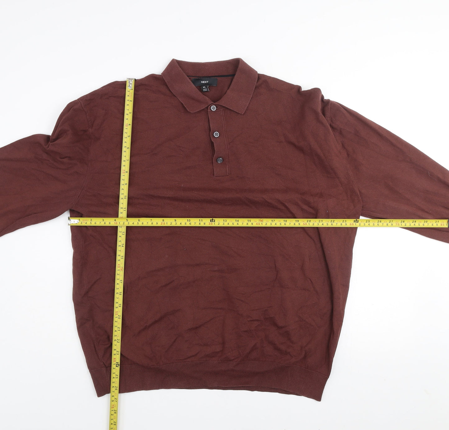 Next Men’s Brown Collared Henley Cotton Jumper XL Regular Fit