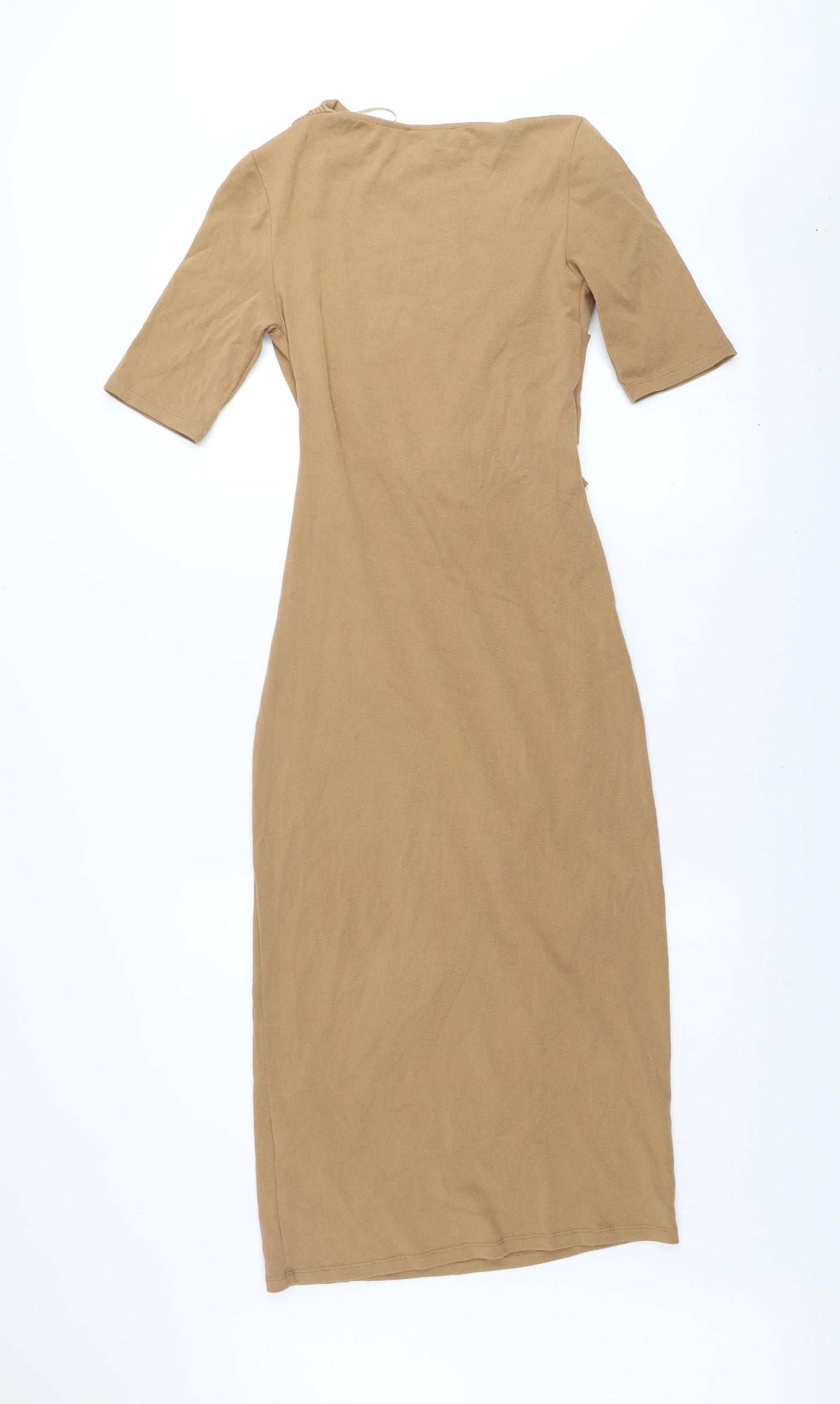 ZARA Women Brown Long Bodycon Cowl Neck Jersey Dress Size M