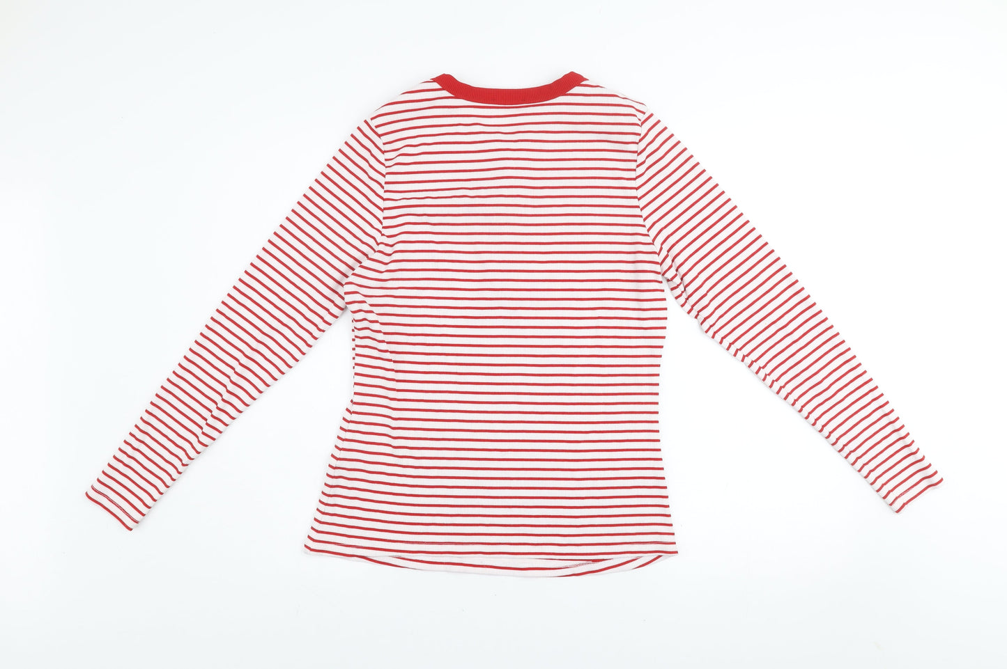 Savida Women Red Striped Long Sleeve Crew Neck Button Jersey Top Size 16