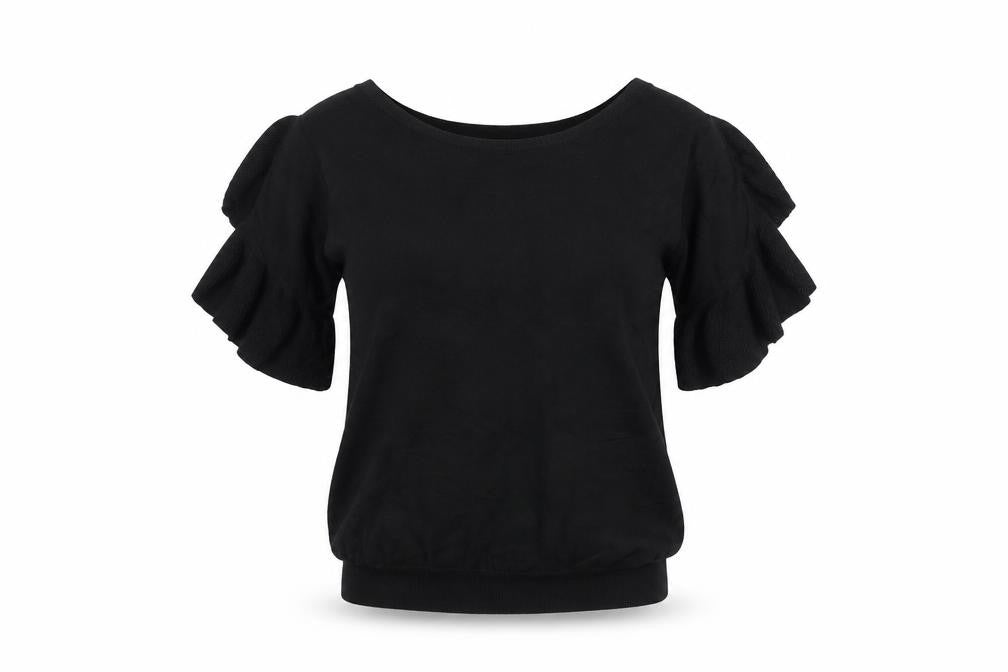 Next Women's Black Ruffle Puff Sleeve Knit Blouse Size 8