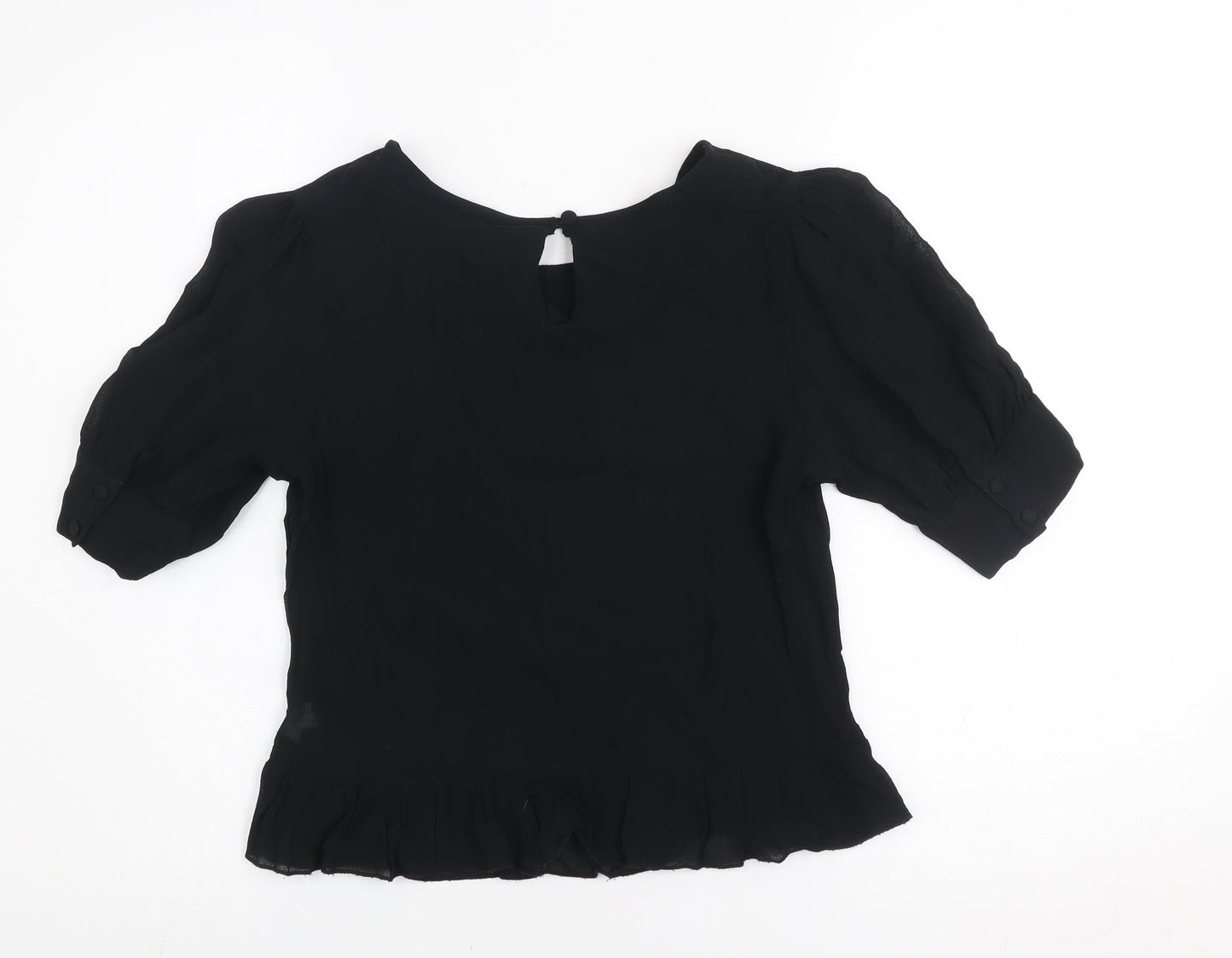 Next Women's Black Beaded Bow Short Sleeve Tunic Blouse Size 8