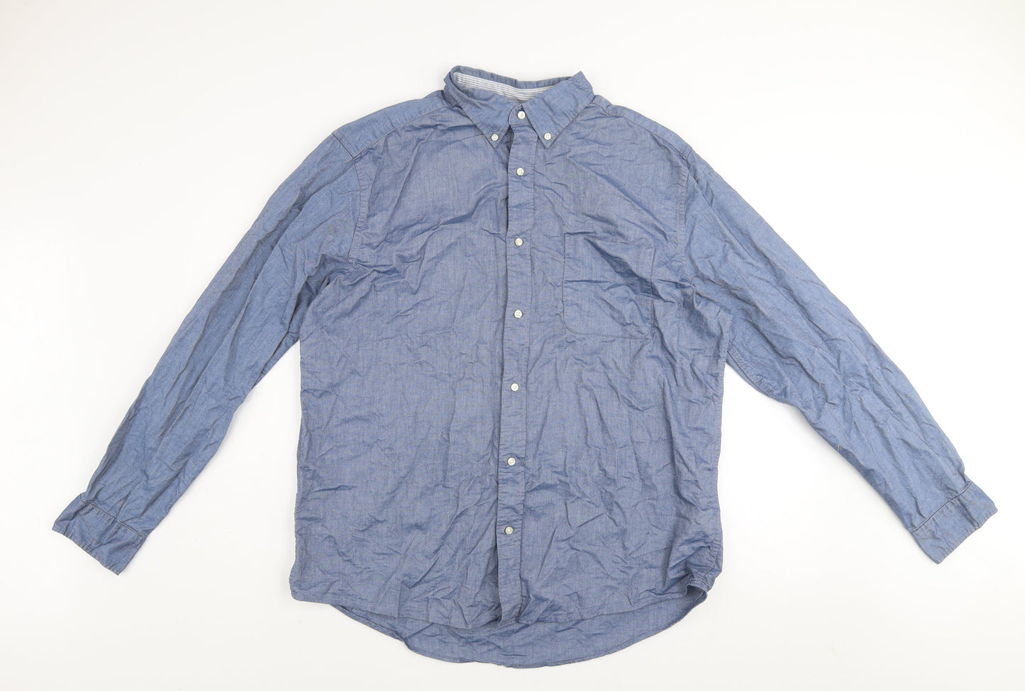 Next Men's Blue Cotton Button-Down Long Sleeve Shirt XL