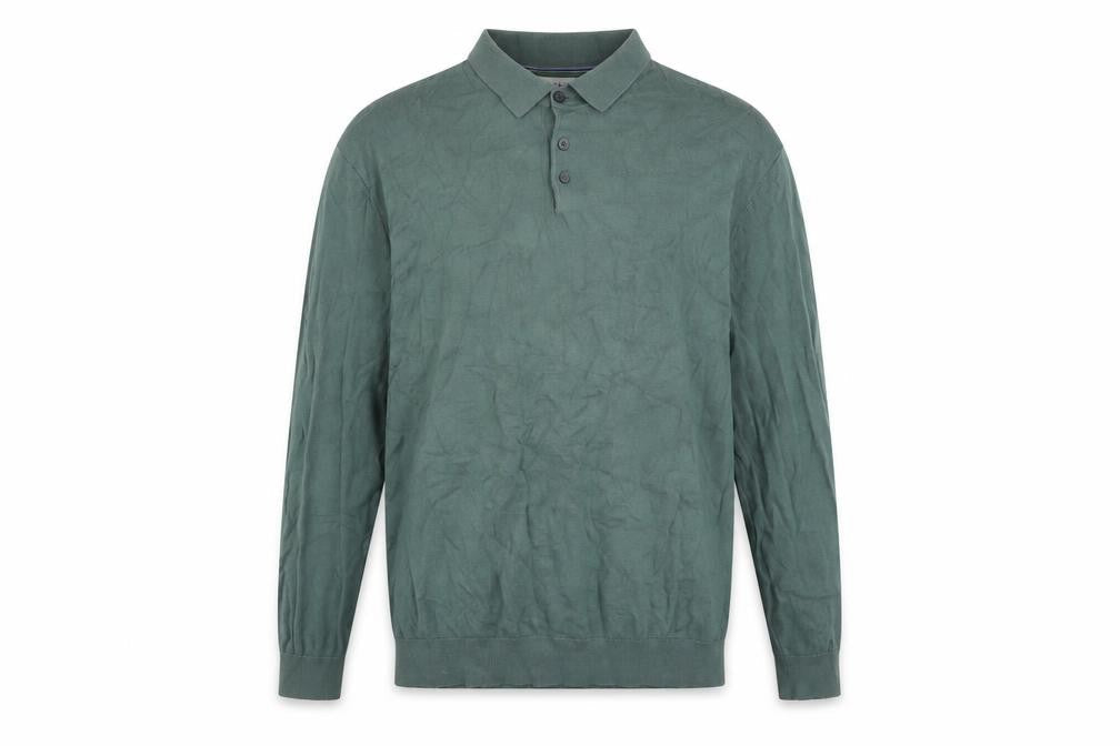 Next Men’s Green Collared Henley Cotton Jumper XL