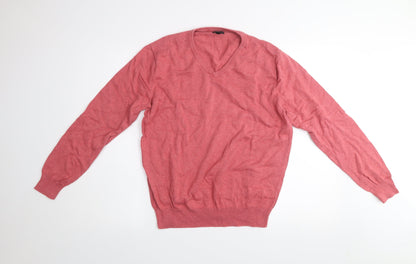 J.Crew Men’s Pink V-Neck Cotton Jumper Size M Classic Knit Pullover